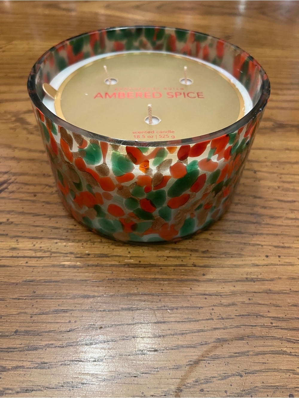 Zodax Spangled Glass Ambered Spice Scented Candle - Red, Green & Gold